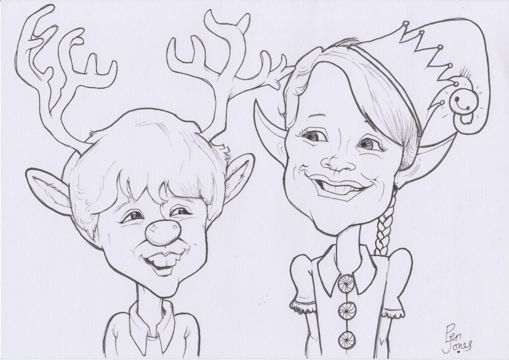 coloring in colouring in christmas xmas caricature of a brother and sister dressed as an elf and a reindeer