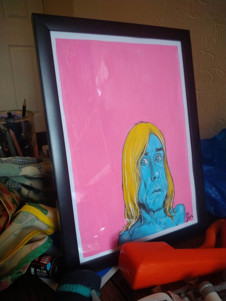 iggy pop art cartoon caricature in frame by artist pen jones