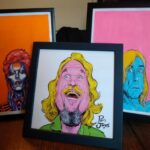 cartoon prints by pen jones caricaturist of legends jeff bridges, david bowie and iggy pop