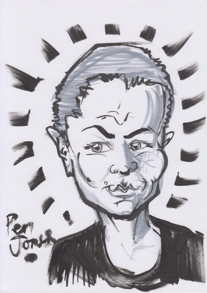 Fast 5 minute caricature by caricaturist for hire Pen Jones