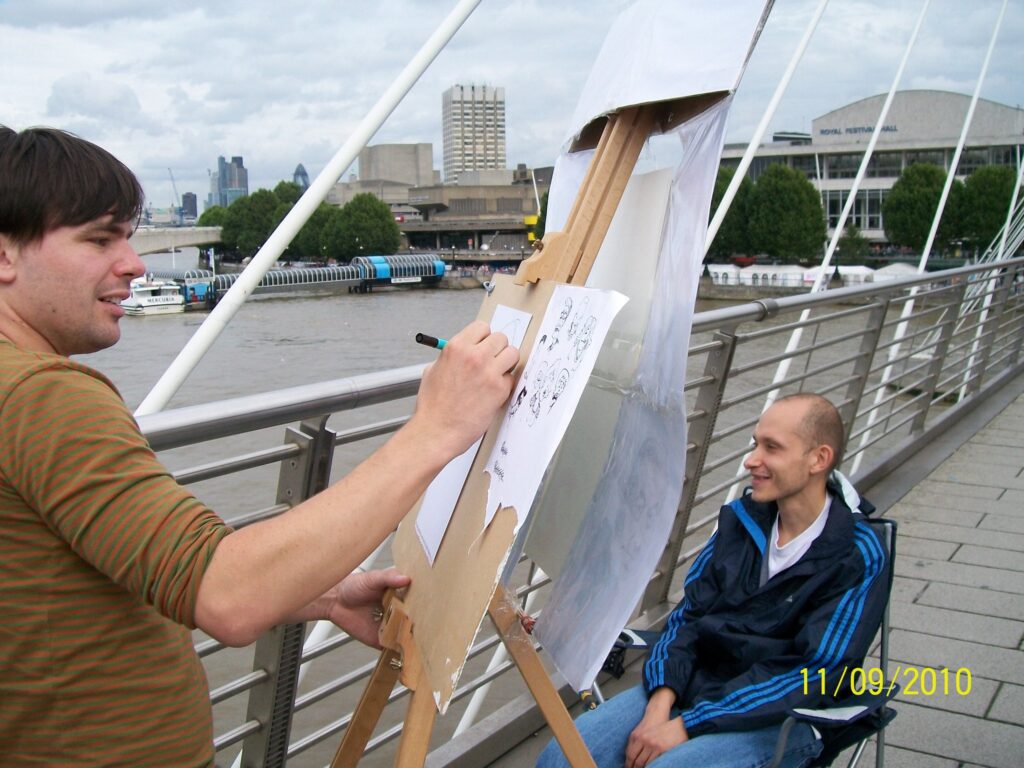 How it all began. Caricaturing on the Hungerford Bridge in London in 2010