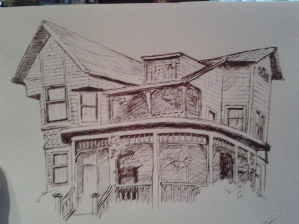 A drawing of a victorian house in Portland, Oregon