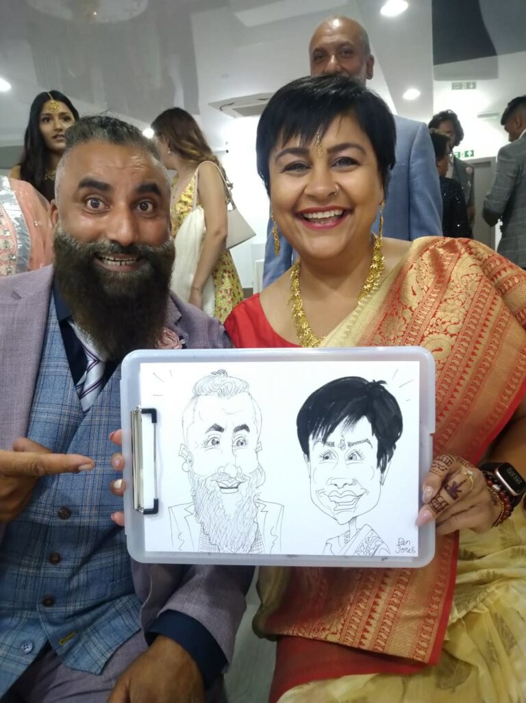 Caricature by Pen Jones caricaturist at asian wedding