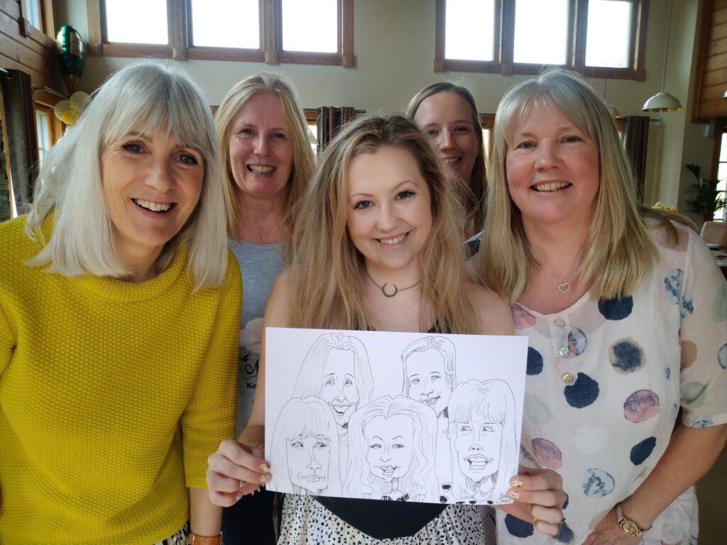 Group Caricature of a hen party by Pen Jones caricaturist