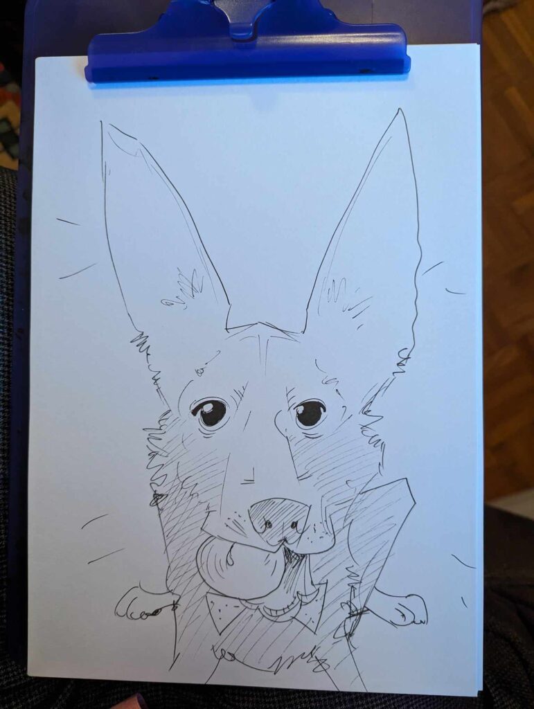 A caricature of a dog drawn in london