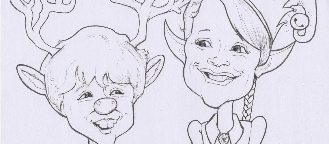 coloring in colouring in christmas xmas caricature of a brother and sister dressed as an elf and a reindeer