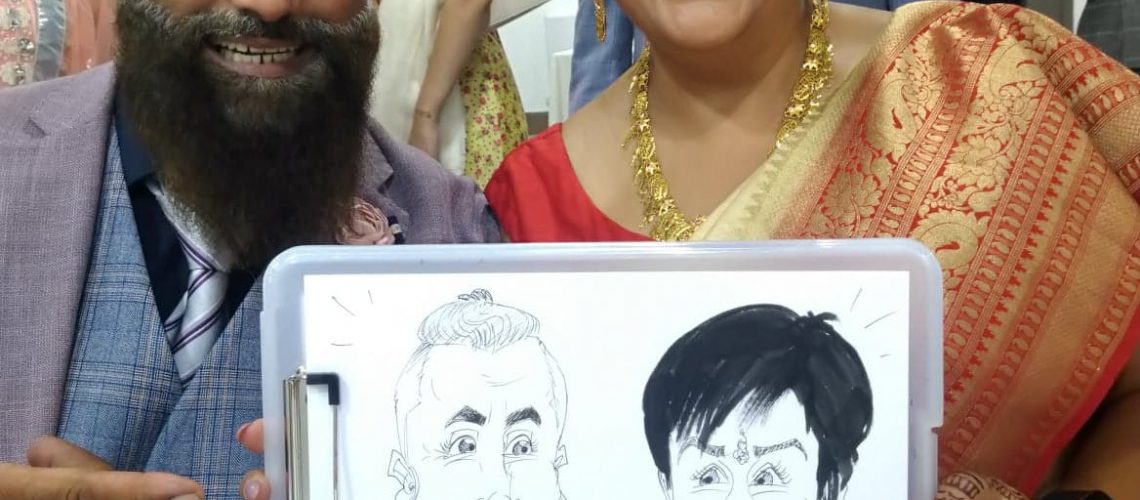 Caricature by Pen Jones caricaturist at asian wedding