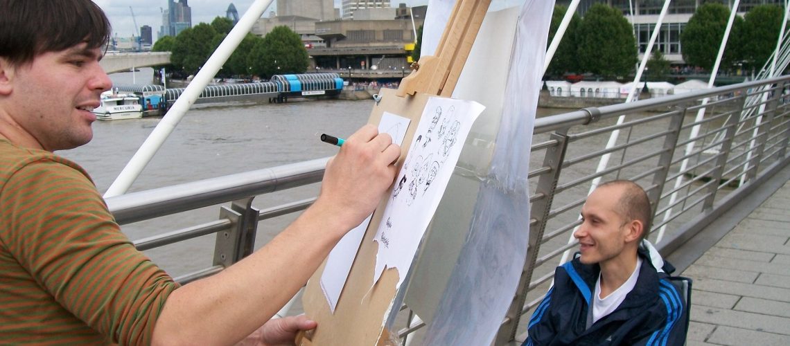 How it all began. Caricaturing on the Hungerford Bridge in London in 2010